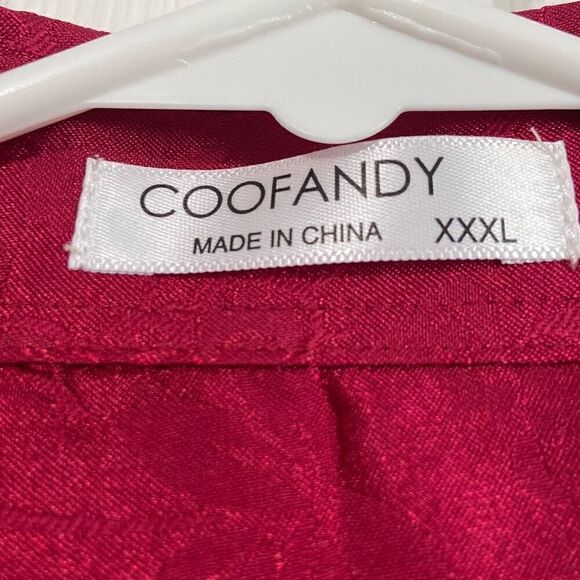 Coofandy Solid Red Floral Design Button Down Long Sleeve Blouse Ladies Size XXXL - Picture 2 of 10